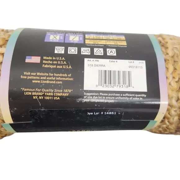 Lion Brand HOMESPUN LOT OF 2 SKEINS YARN SIERRA #318 BROWN TAN BEIGE 6 Oz BULKY - Picture 3 of 3